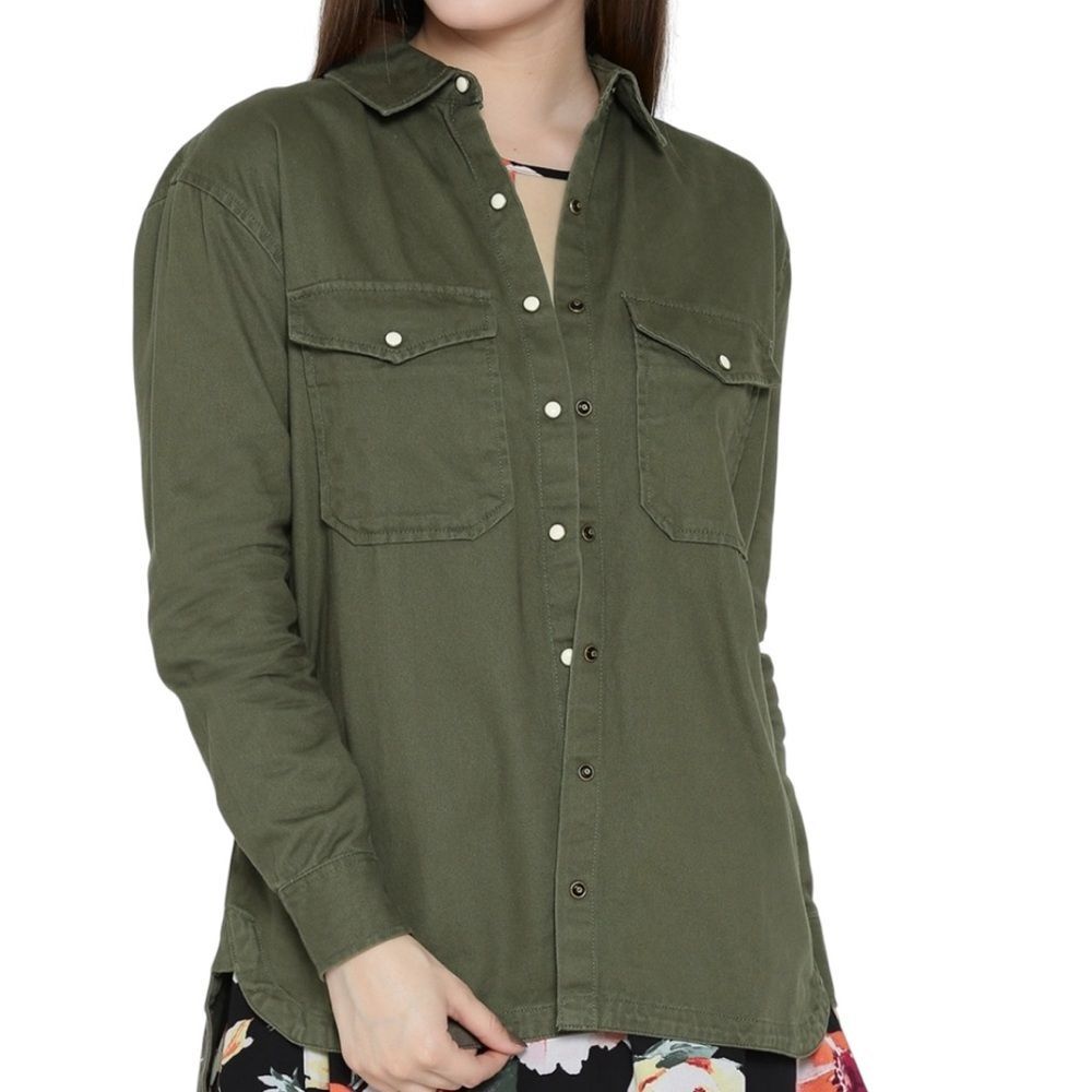 Forever 21 Women’s Olive Green Button-Up Shirt | Size Large